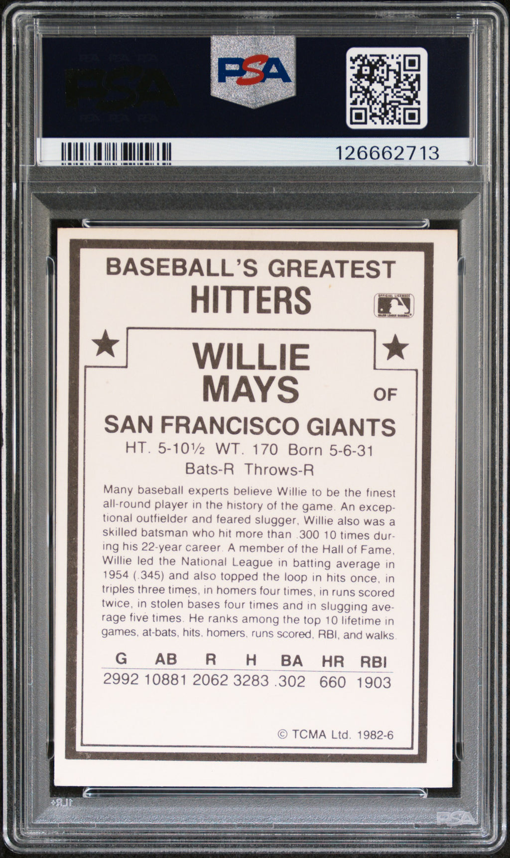 1982 Tcma Baseball's Greatest Hitters Willie Mays #6 PSA 9