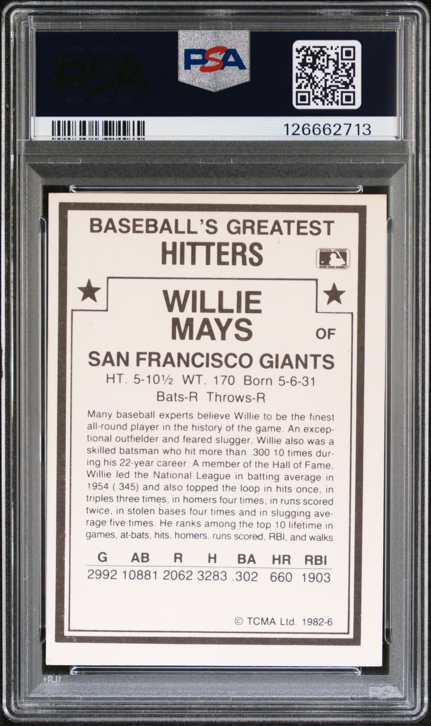 1982 Tcma Baseball's Greatest Hitters Willie Mays #6 PSA 9