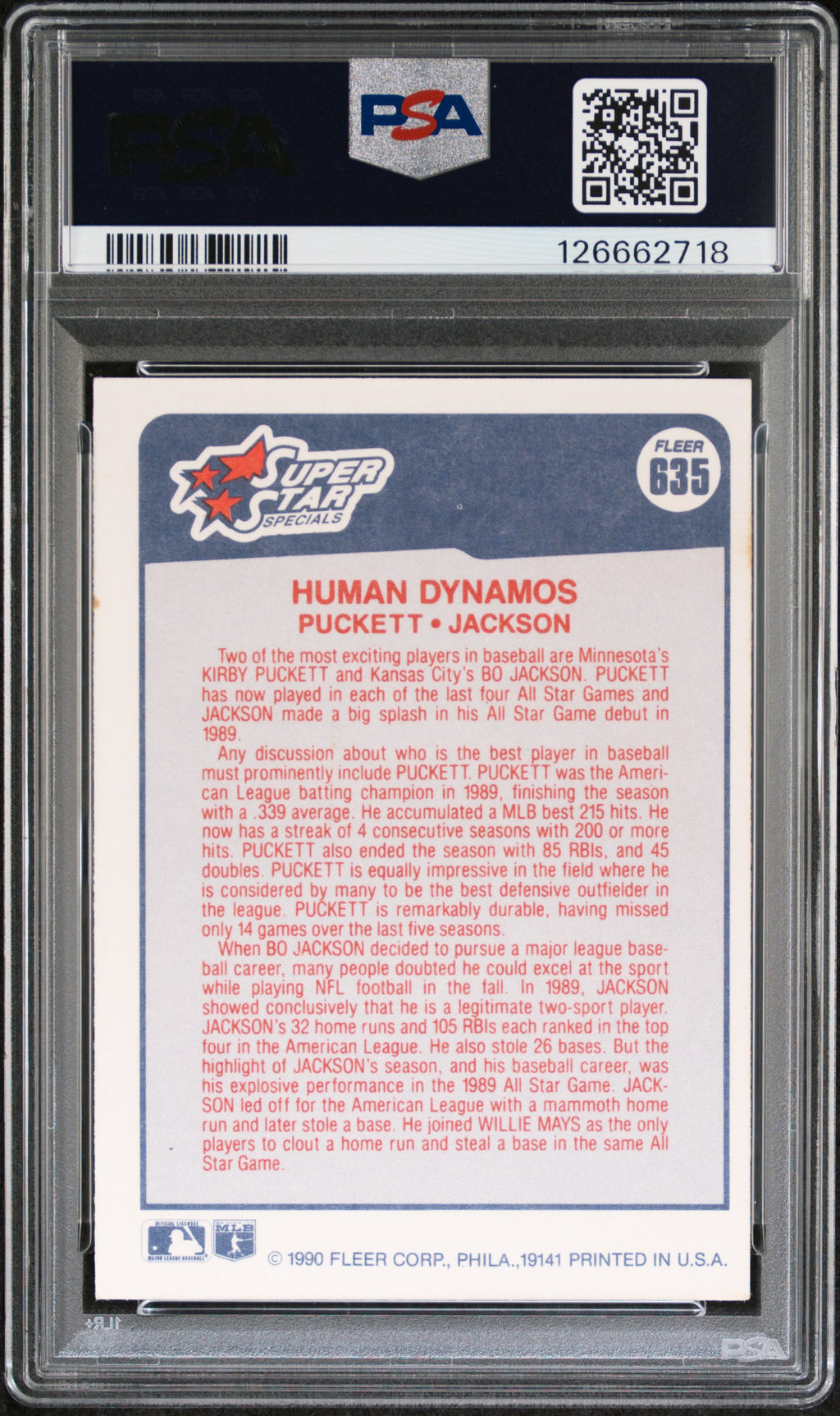 1990 Fleer K. Puckett B. Jackson #635 PSA 6