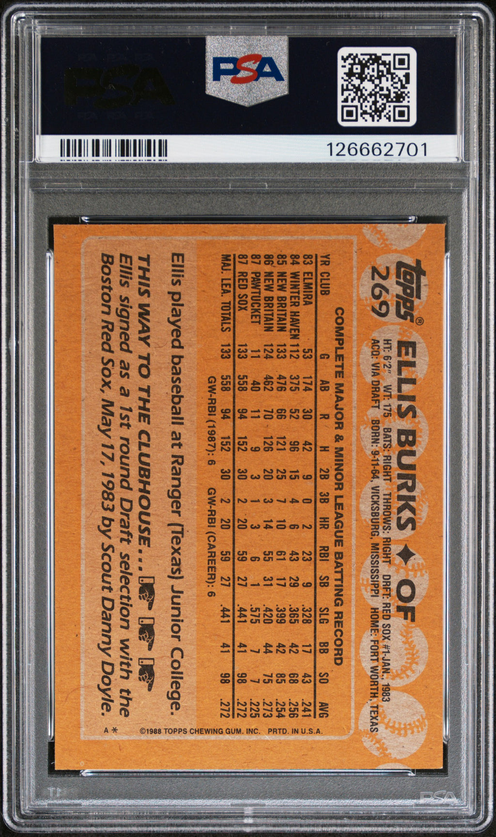 1988 Topps Ellis Burks #269 PSA 8