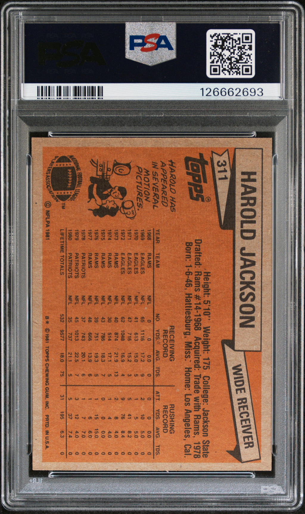 1981 Topps Harold Jackson #311 PSA 8