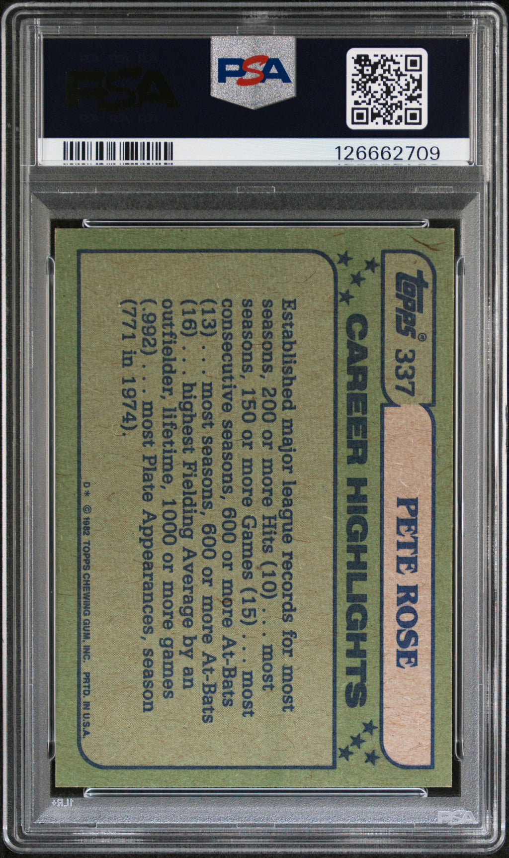 1982 Topps Pete Rose #337 PSA 9