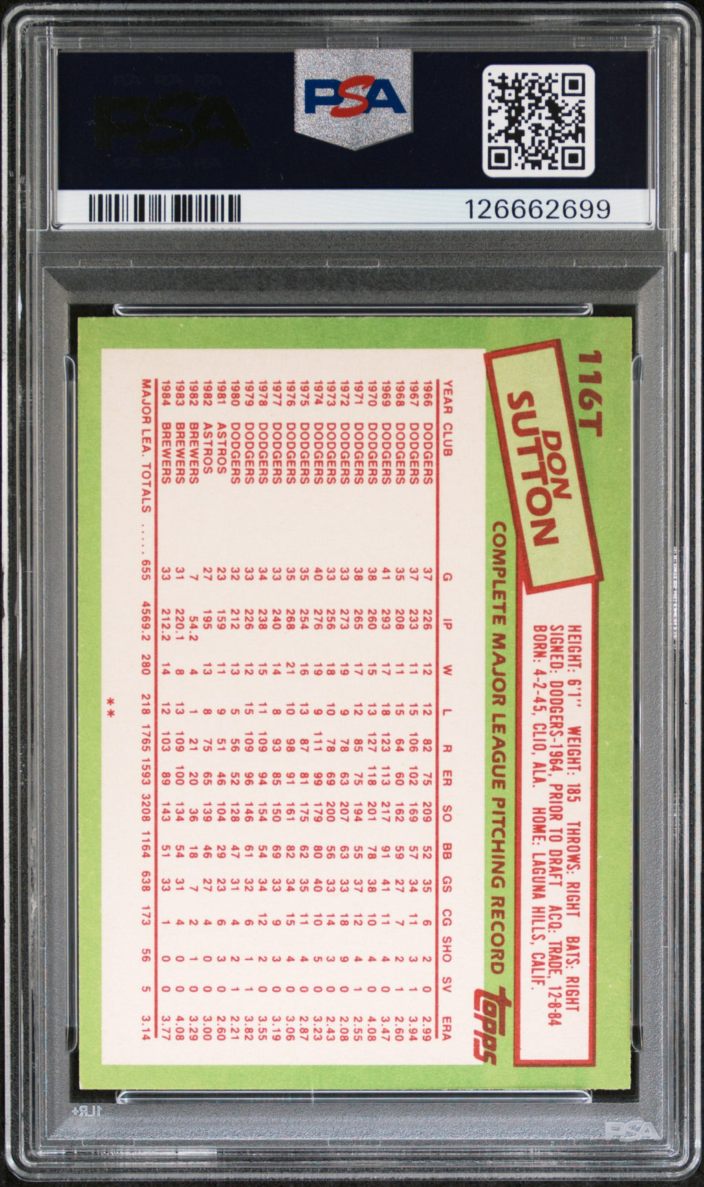 1985 Topps Traded Don Sutton #116T PSA 8