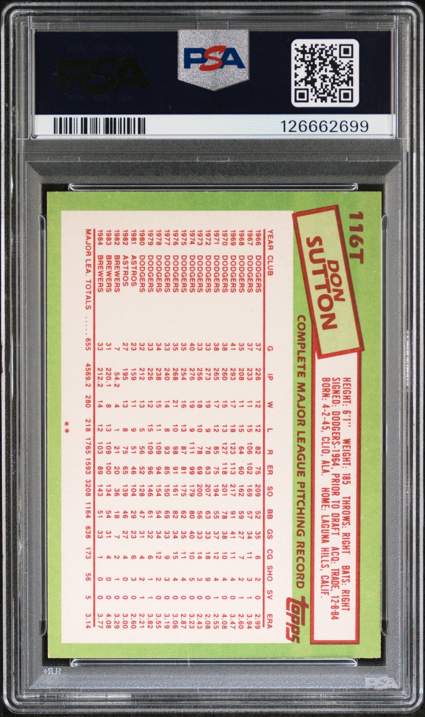 1985 Topps Traded Don Sutton #116T PSA 8