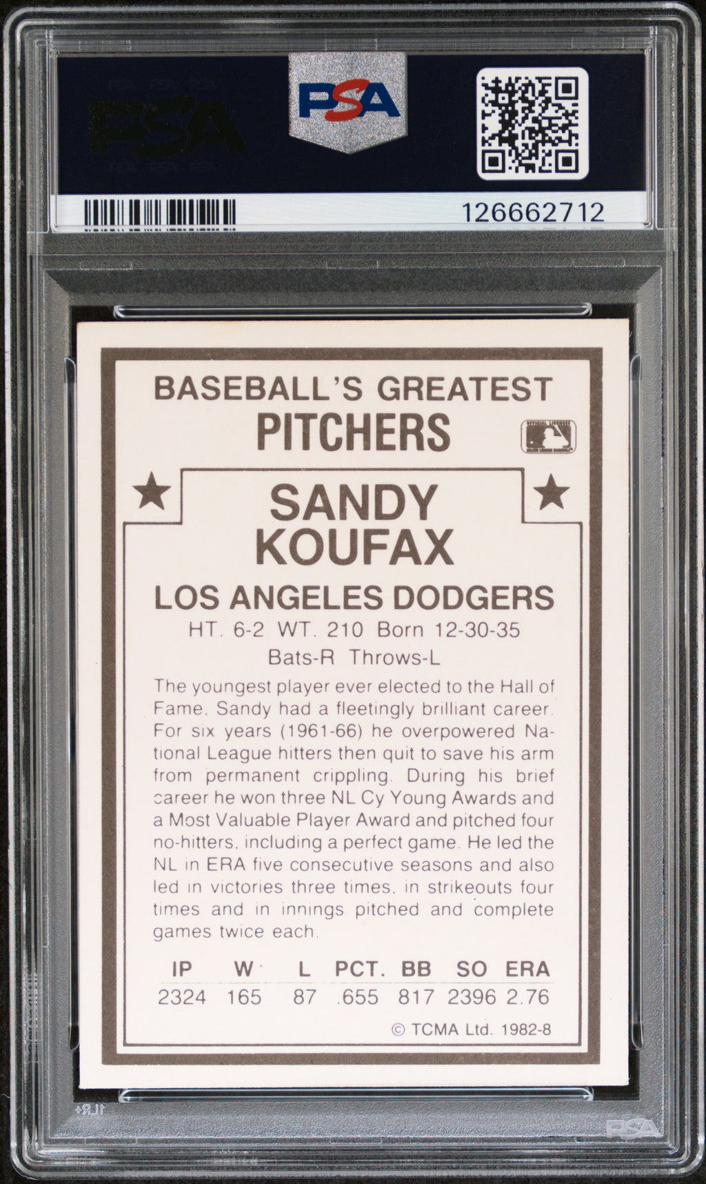 1982 Tcma Baseball's Greatest Pitchers Sandy Koufax #8 PSA 7