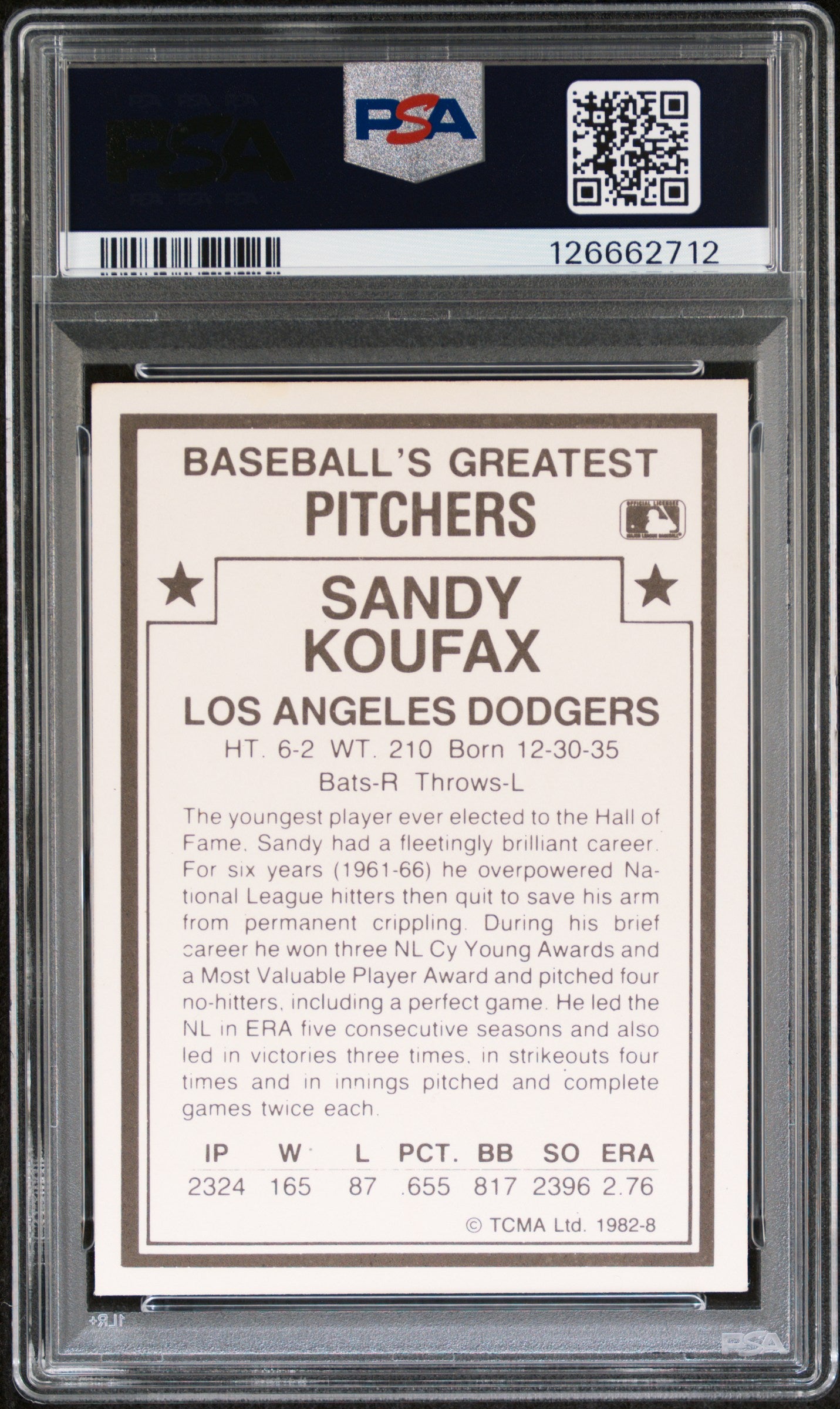 1982 Tcma Baseball's Greatest Pitchers Sandy Koufax #8 PSA 7