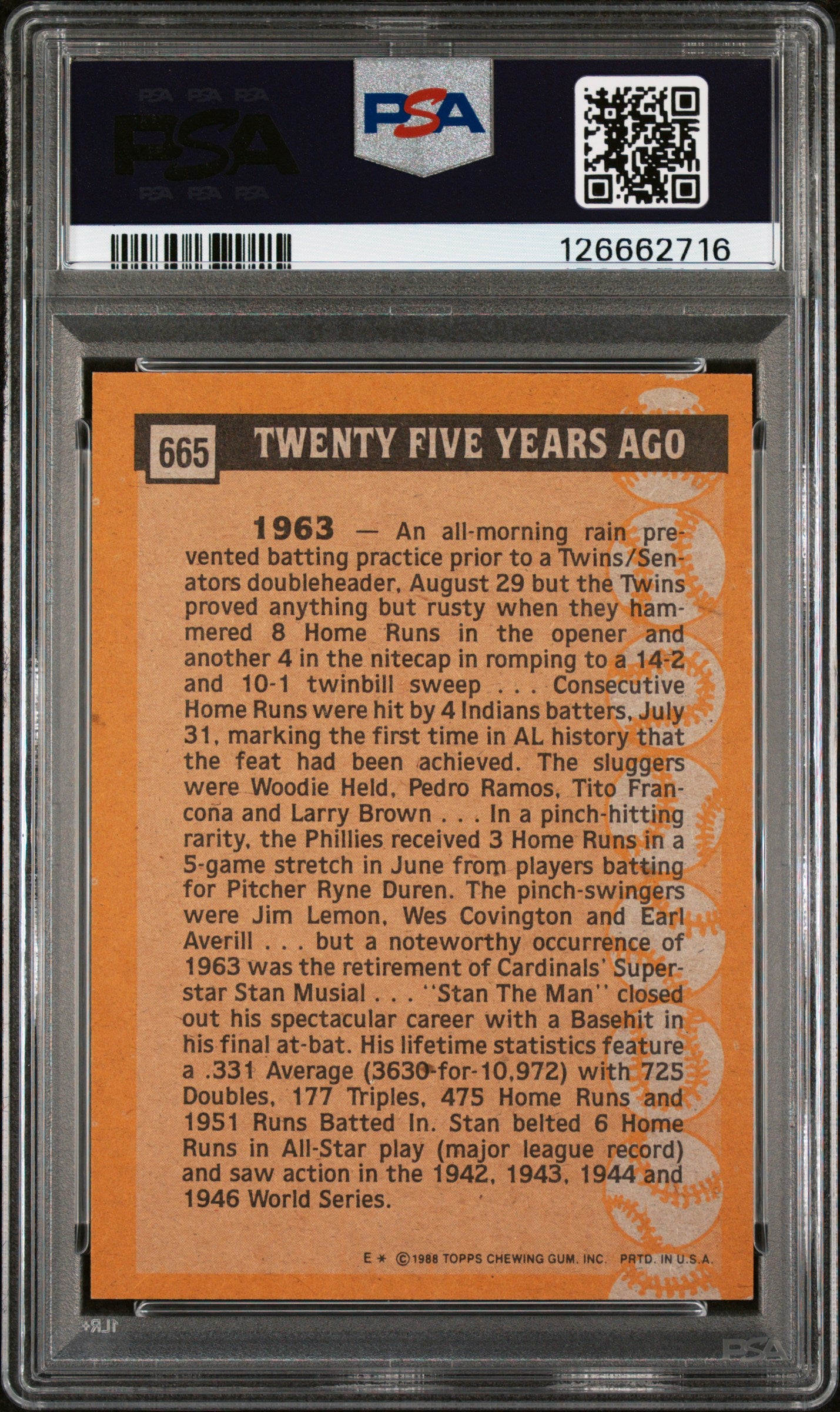 1988 Topps Stan Musial #665 PSA 6