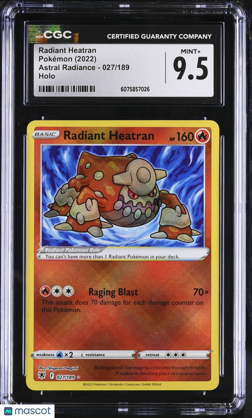 2022 Pokemon Radiant Heatran Holo #027/189 CGC 9.5