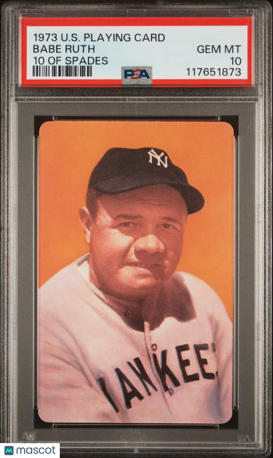1973 U.S. Playing Card Ruth Babe Ruth 10 Of Spades PSA 10